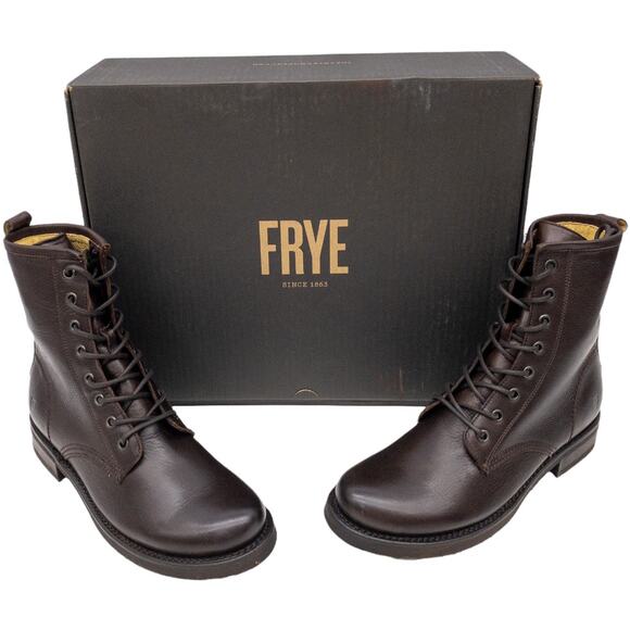 Frye Veronica Combat Boots Leather Lace Up Heeled8 Dark Brown